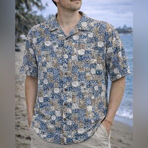 Vintage Campia Moda Pineapple Palm Print Rayon Hawaiian Shirt M